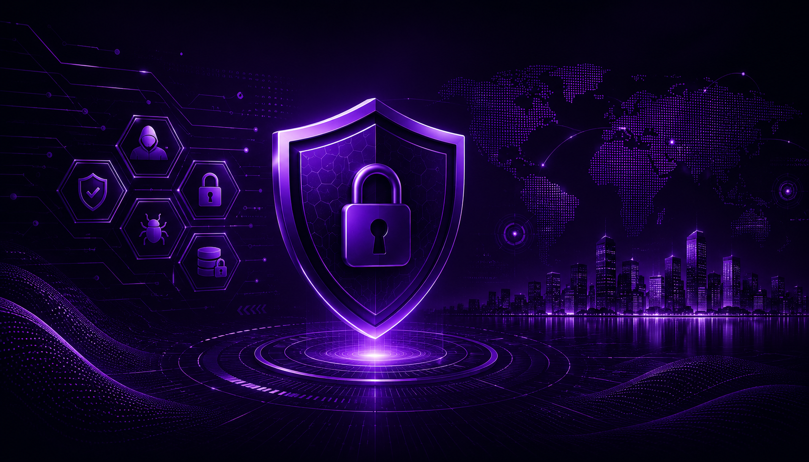 Cybersecurity founder personal brand, security shield, and LinkedIn growth analytics